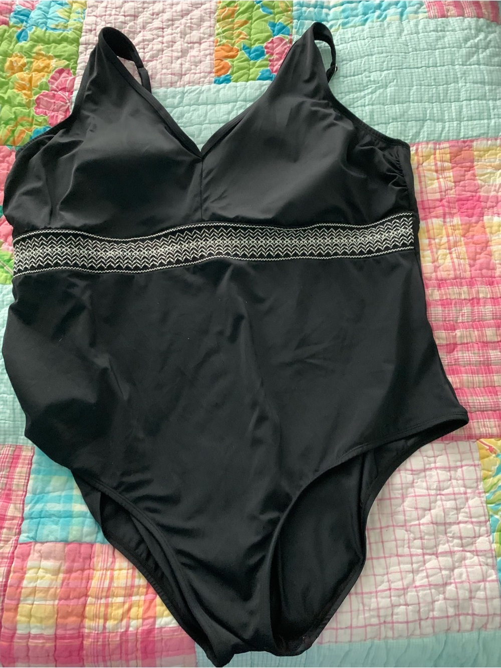 Avenue Black One-Piece Swimsuit with Contrasting Waistband Size 28W